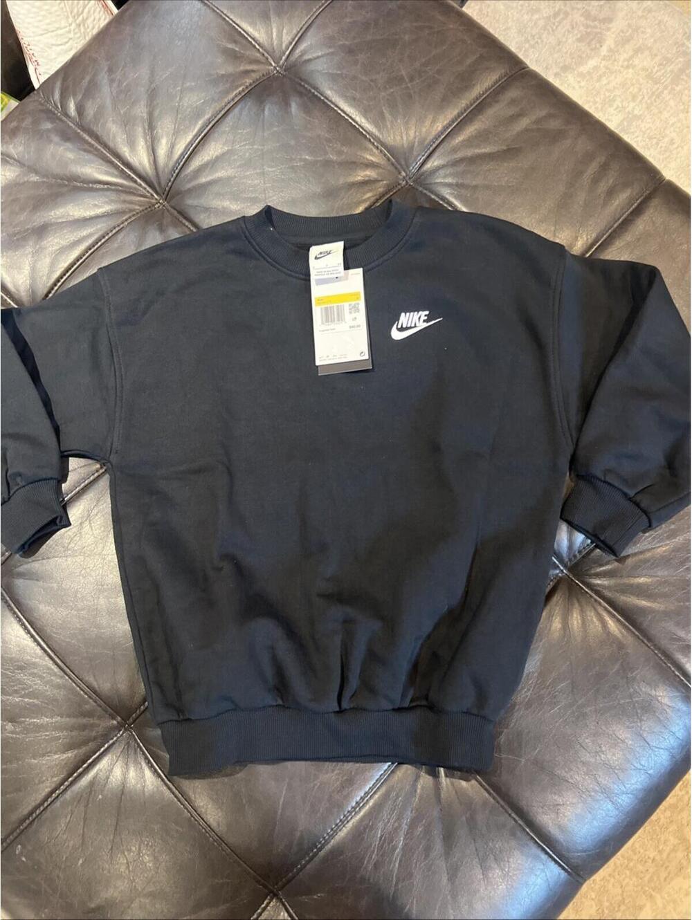 Nike Sweatshirt Kids Black Embroider Logo Oversize Fit Small FD2923-010